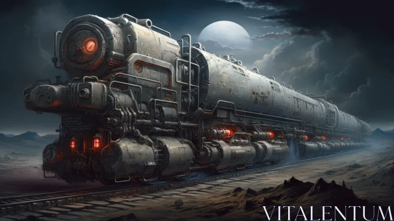 AI ART Steampunk Train in Desert Night - Digital Painting