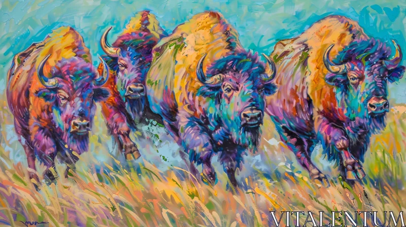 Abstract Bison Painting in Colorful Field AI Image