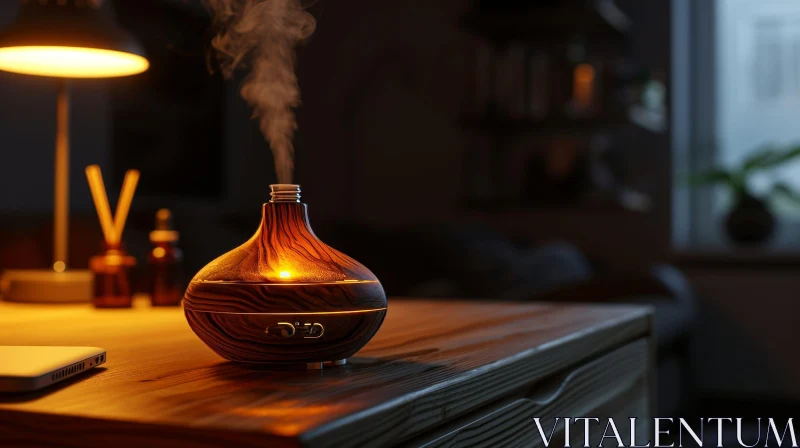 Brown Wooden Essential Oil Diffuser with Steam AI Image