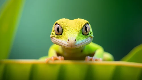 Green Gecko Close-Up: Mesmerizing Nature Encounter
