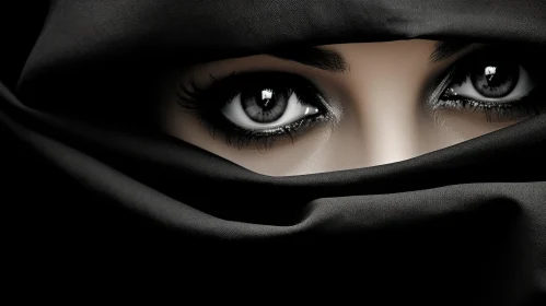 Intense Woman's Eyes in Black Hijab