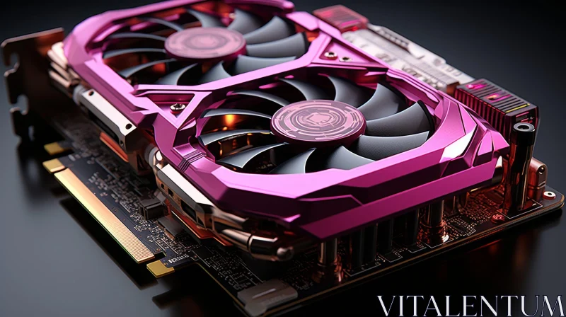 Pink and Black Graphics Card with Fans on Black Surface AI Image