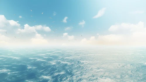 Tranquil Ocean Scene with Birds | Blue Sky and Gentle Waves