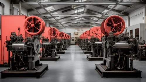 Vintage Industrial Room with Red Machines