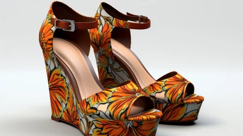Women's Floral Wedge Sandals - Orange Fabric