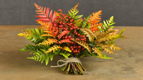 Artificial Autumn Leaves and Berries Bouquet