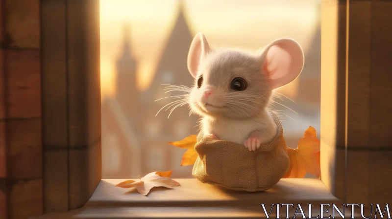 Enchanting Mouse on Windowsill with Autumn View AI Image