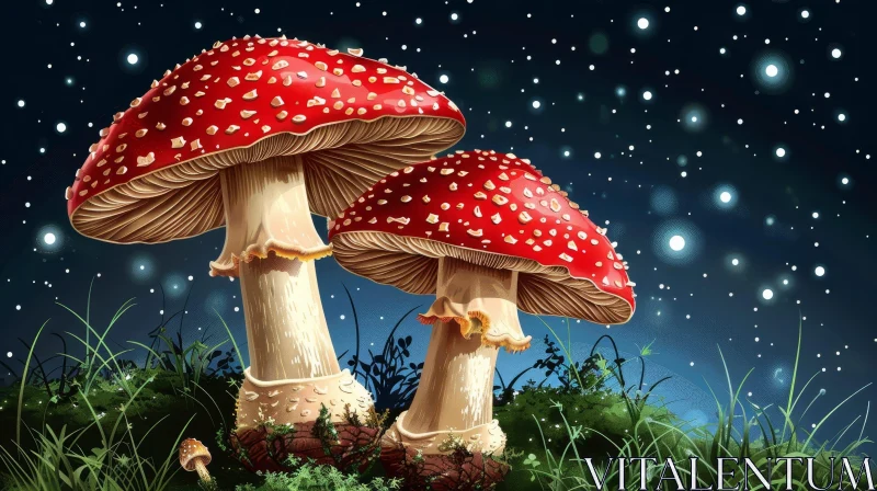 Enchanting Night Forest Mushrooms AI Image