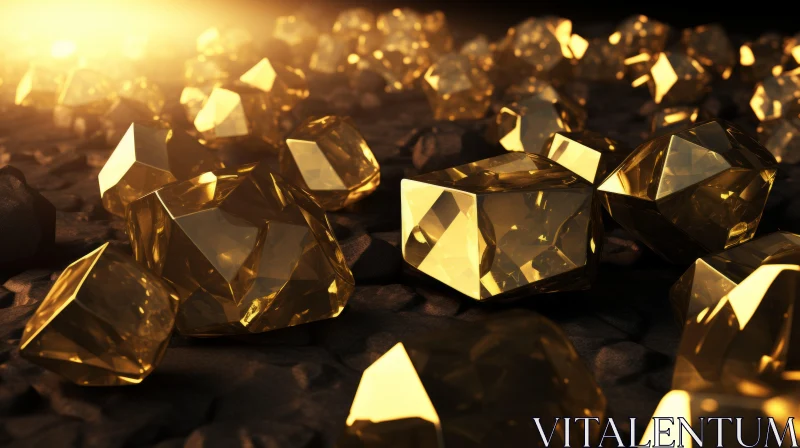 Golden Crystals 3D Rendering on Dark Surface AI Image
