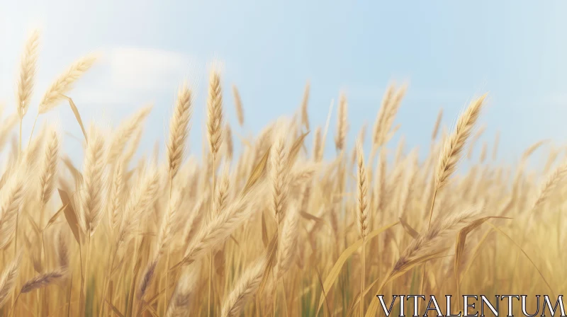 Golden Wheat Field Under Blue Sky AI Image