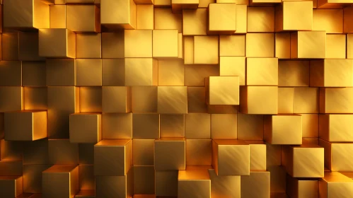 Luxurious Gold Cubes 3D Rendering