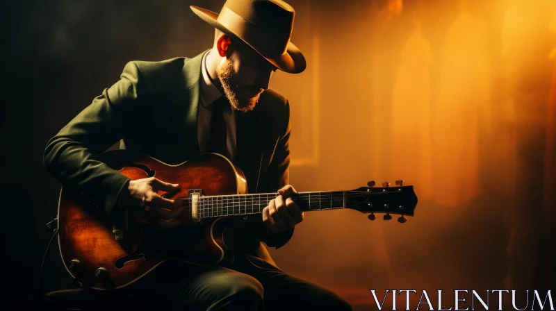 Man Playing Guitar in Spotlight AI Image