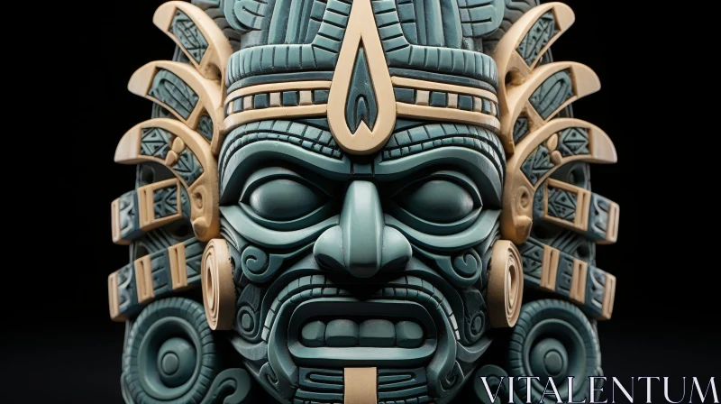 Mayan Mask 3D Rendering - Blue Stone Carvings AI Image
