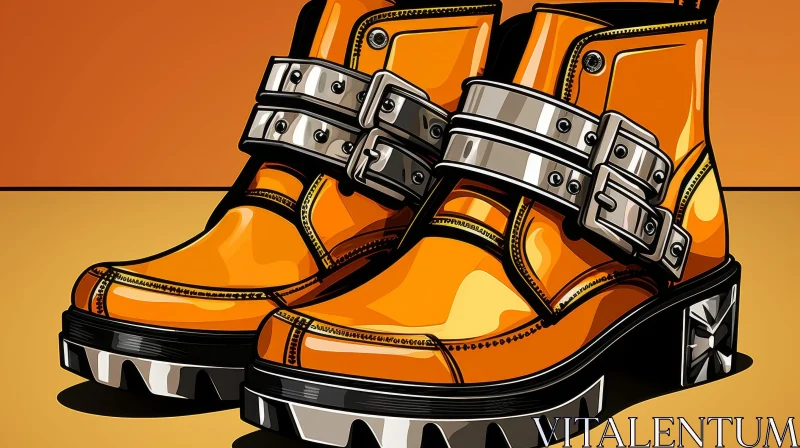 Orange Leather Boots with Silver Buckles AI Image