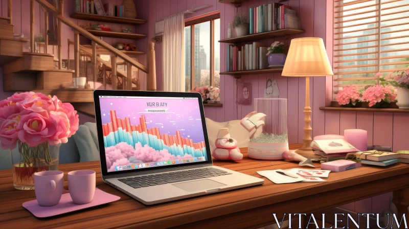 Pink Theme Home Office - Cozy and Inviting AI Image
