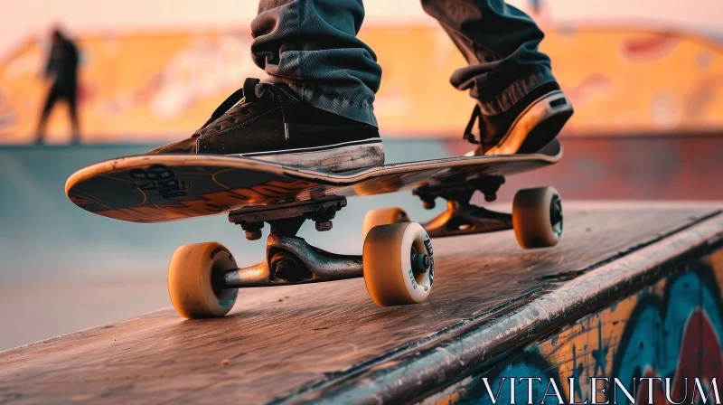 Skateboarder Riding at Sunset AI Image