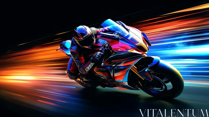 Sport Motorcycle Rider in Black and Red Racing Suit AI Image