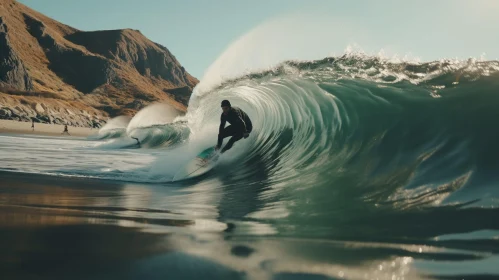 Surfer Riding Wave: Epic Beach Adventure
