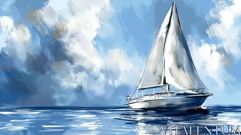 AI ART Tranquil Sailing Boat Painting on the Sea