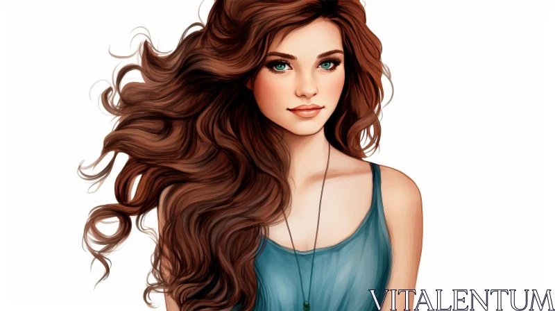 Young Woman Portrait in Digital Painting AI Image
