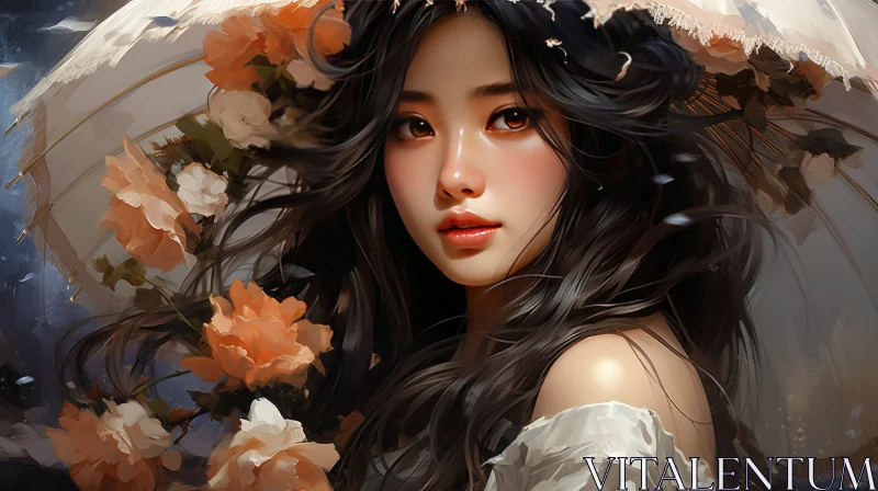 Beautiful Woman Portrait with Flowers AI Image