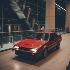 Captivating Red Car in Retrowave and Japanese Renaissance Style