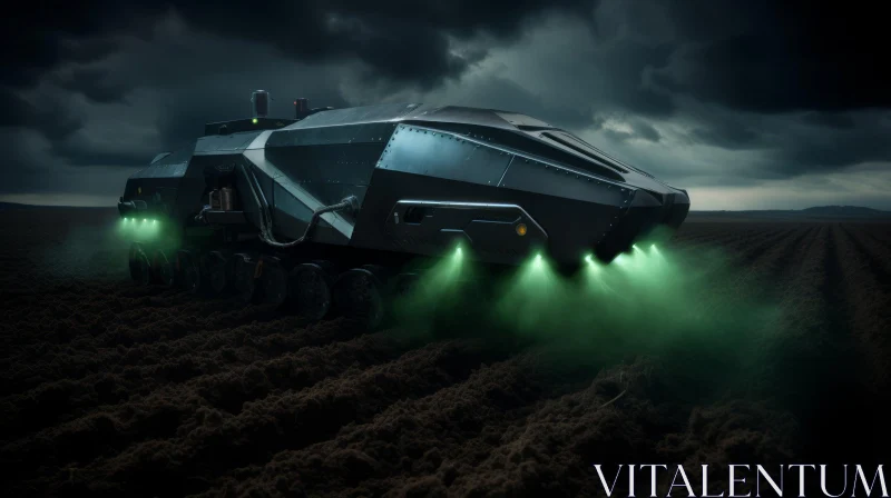 AI ART Dark Green Military Vehicle in Misty Field