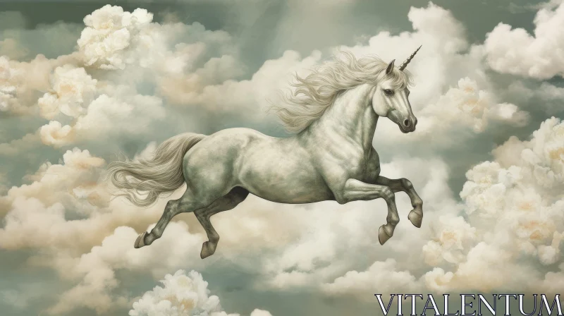 AI ART Enchanting Unicorn Leaping Through Cloudy Skies