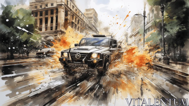 Explosive Cityscape Painting | Vibrant Watercolor Art AI Image