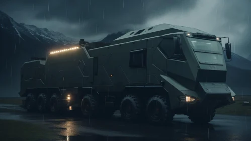 Futuristic Military Vehicle in Mountain War Zone