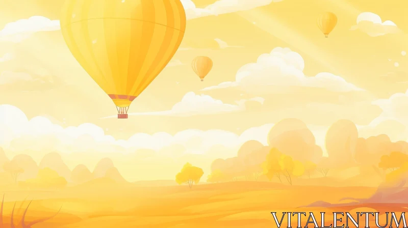 Golden Landscape Hot Air Balloon Ride AI Image