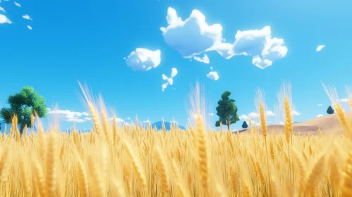 Golden Wheat Field Landscape on Sunny Day