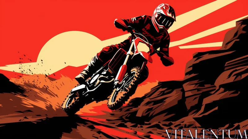 Red Dirt Bike Rider Jumping Illustration AI Image