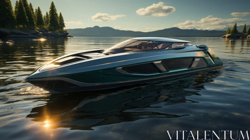 Sleek Futuristic Speedboat Racing on Water AI Image