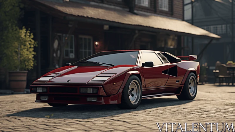Vintage Red Sports Car in Hyper-Realistic Urban Setting AI Image