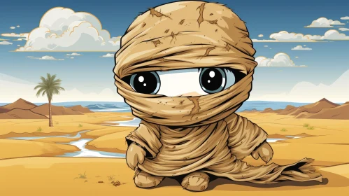 Adorable Cartoon Mummy in Desert