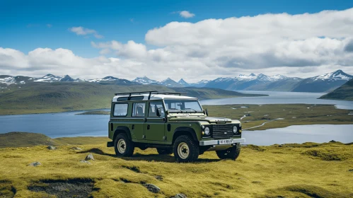 Captivating Vintage Vibe: Green Land Rover in Majestic Seascapes