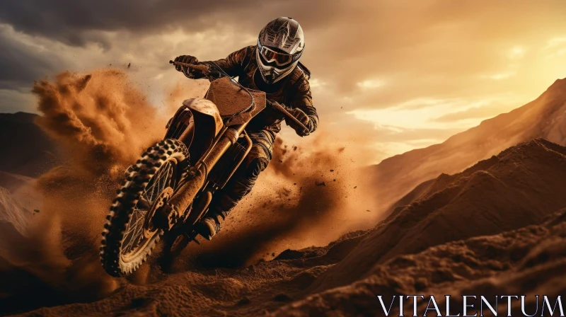 AI ART Extreme Sport: Dirt Bike Rider Jumping Over Sand Dune