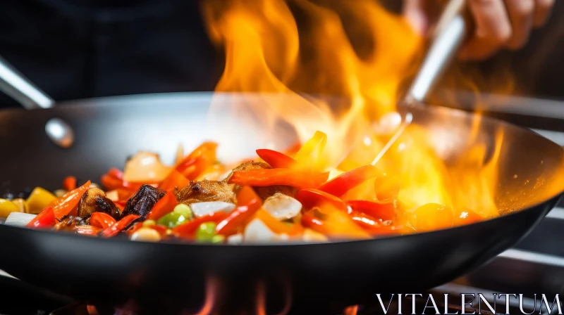 Intense Culinary Action: Chef Cooking Colorful Dish in Wok AI Image
