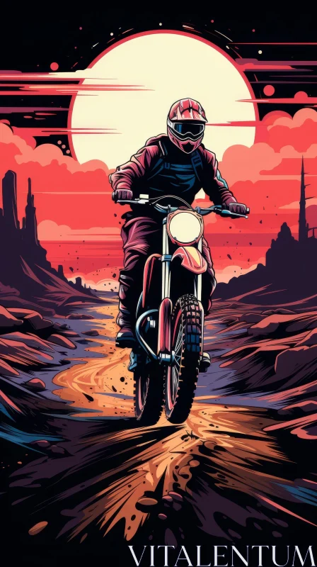 AI ART Man Riding Dirt Bike in Desert - Action Illustration