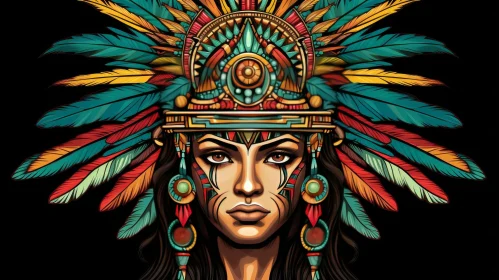 Native American Woman Portrait - Traditional Headdress