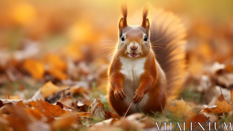 Red Squirrel Portrait on Fallen Leaves AI Image