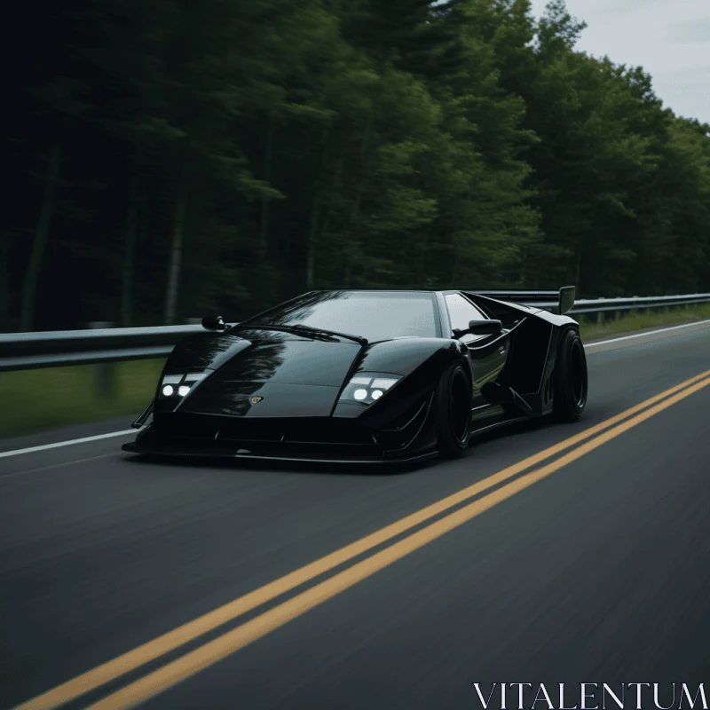 Sleek Black Supercar Racing on a Scenic Highway AI Image