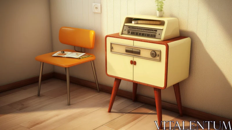 AI ART Vintage Retro Room with Radio and Chair