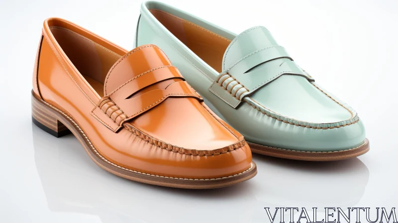 Brown and Green Leather Loafers - Fashion Footwear AI Image