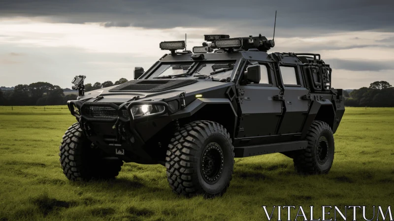 Captivating Black Vehicle in a Serene Field | Artistic Transport Photography AI Image