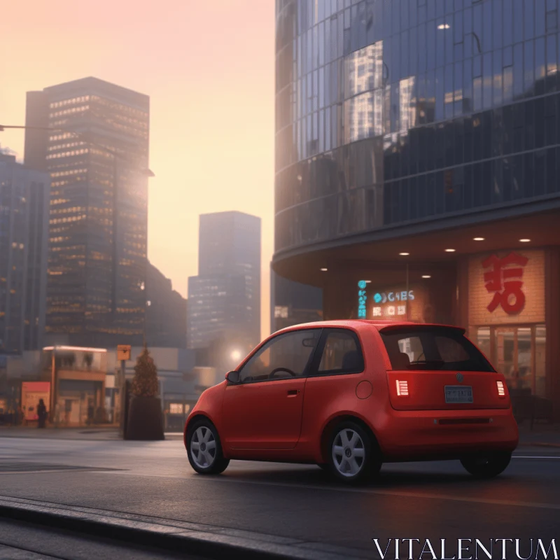 Captivating Urban Scene with a Red Car and Architectural Beauty AI Image
