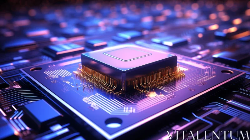 Computer Processor Close-up: Silicon Chip Transistors Circuit Board AI Image