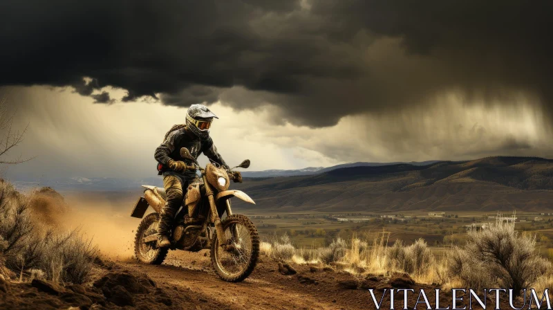Dirt Bike Rider on Mountain Dirt Road AI Image