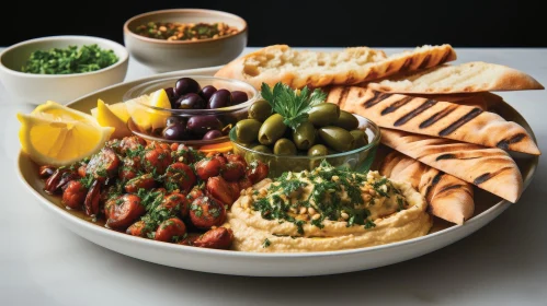 Mediterranean Food Platter with Olives and Hummus